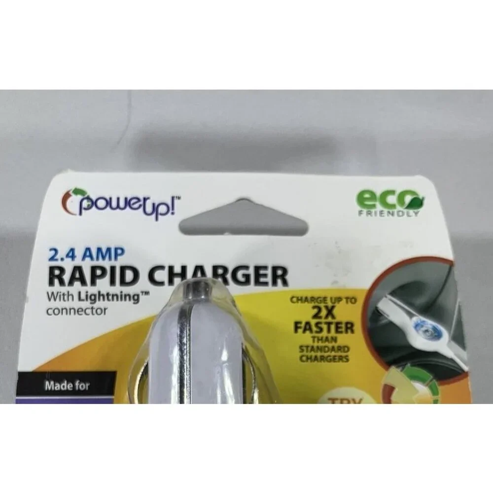 PowerUp! 2.4 Amp Rapid Charger Lightning Connector Car Charger 6 Ft Cord NEW